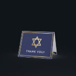 Cartão De Agradecimento OBRIGADO bar mitzvah marinho  azul estrela dourada<br><div class="desc">[ NOTA - O EFEITO DOURADO É UMA IMAGEM IMPRESSA ] Um design moderno e simples para uma Configuração de CARTÕES DE AGRADECIMENTOS como modelo, é simples adicionar seus próprios detalhes ou clicar no botão personalizar e você pode adicionar ou alterar texto, fontes, tamanhos etc. DICA: 1. Para redimensionar/reposicionar a...</div>