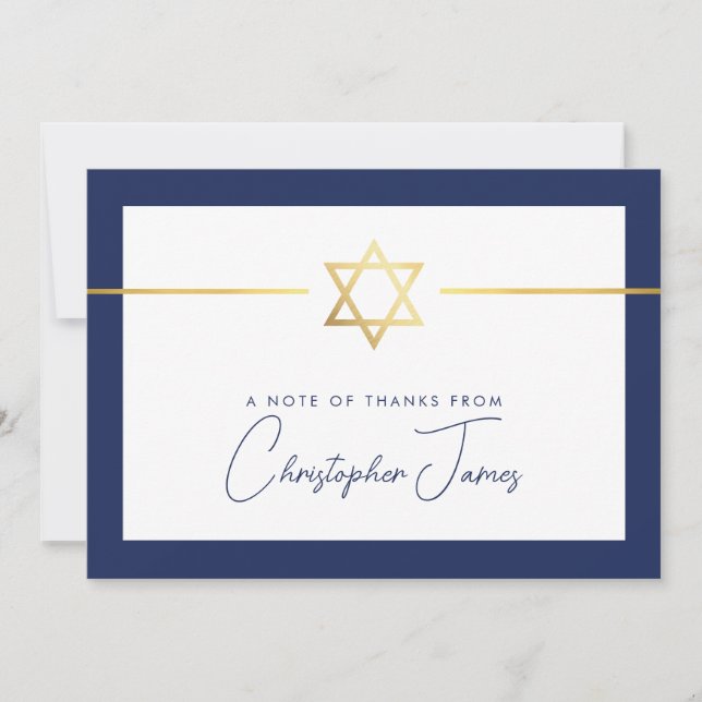 Cartão De Agradecimento OBRIGADO bar mitzvah marinho de estrela judaica de (Frente)