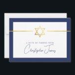 Cartão De Agradecimento OBRIGADO bar mitzvah marinho de estrela judaica de<br><div class="desc">[ NOTA - O EFEITO DOURADO É UMA IMAGEM IMPRESSA ] Um design moderno e simples para a Configuração do CARTÕES DE AGRADECIMENTOS como modelo, é simples adicionar seus próprios detalhes ou clicar no botão Tamanho e você pode adicionar ou alterar texto, fontes, tamanhos personalizados etc., DICA: 1. Para redimensionar/reposicionar...</div>