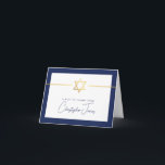 Cartão De Agradecimento OBRIGADO bar mitzvah marinho de estrela judaica de<br><div class="desc">[ NOTA - O EFEITO DOURADO É UMA IMAGEM IMPRESSA ] Um design moderno e simples para a Configuração do CARTÕES DE AGRADECIMENTOS como modelo, é simples adicionar seus próprios detalhes ou clicar no botão Tamanho e você pode adicionar ou alterar texto, fontes, tamanhos personalizados etc., DICA: 1. Para redimensionar/reposicionar...</div>