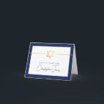 Cartão De Agradecimento OBRIGADO bar mitzvah marinho de estrela judaica de<br><div class="desc">[ NOTA - O EFEITO DOURADO É UMA IMAGEM IMPRESSA ] Um design moderno e simples para a Configuração do CARTÕES DE AGRADECIMENTOS como modelo, é simples adicionar seus próprios detalhes ou clicar no botão Tamanho e você pode adicionar ou alterar texto, fontes, tamanhos personalizados etc., DICA: 1. Para redimensionar/reposicionar...</div>