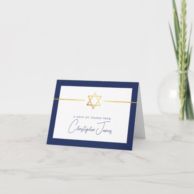 Cartão De Agradecimento OBRIGADO bar mitzvah marinho de estrela judaica de (Frente)