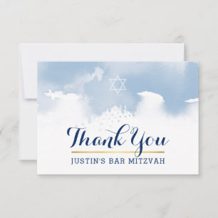 Cartão De Agradecimento OBRIGADO BAR MITZVAH, moderna estrela, azul, aquar