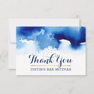 Cartão De Agradecimento OBRIGADO BAR MITZVAH, moderna estrela, azul, aquar