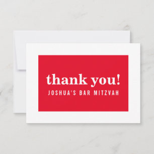 Cartão De Agradecimento OBRIGADO BAR MITZVAH, moderno minimalista vermelho