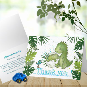 Cartão De Agradecimento Obrigado, Bebê Dino Card - Verde Tropical