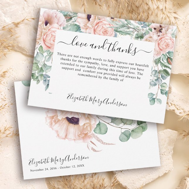Cartão De Agradecimento Obrigado Bereavement Blush Pink Floral Memorial (Criador carregado)