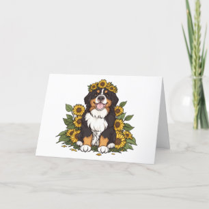 Cartão De Agradecimento Obrigado Bernese Mountain Dog Sunflower Crown