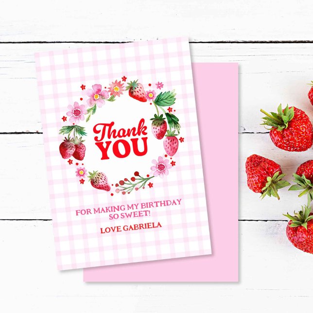 Cartão De Agradecimento Obrigado Berry Sweet Strawberry Aniversário (Thank You Berry Sweet Strawberry Birthday)