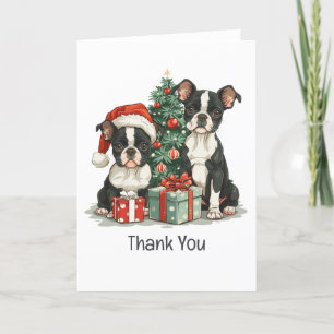 Cartão De Agradecimento Obrigado Boinas de Natal, Boston Terrier Dogs