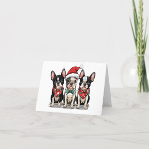 Cartão De Agradecimento Obrigado Boinas de Natal, Boston Terrier Dogs