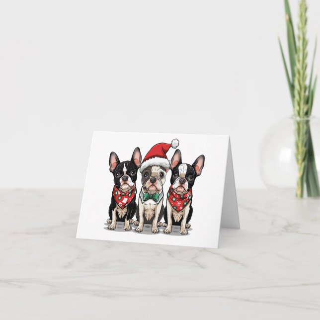 Cartão De Agradecimento Obrigado Boinas de Natal, Boston Terrier Dogs (Frente)