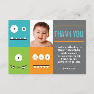 Cartão De Agradecimento Obrigado bonito das caras do monstro você