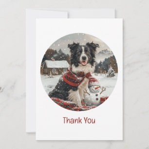 Cartão De Agradecimento Obrigado Borda de Natal Collie Dog Snowman