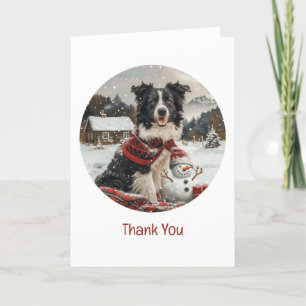 Cartão De Agradecimento Obrigado Borda de Natal Collie Dog Snowman