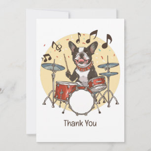 Cartão De Agradecimento Obrigado Boston Terrier Tocando Tambores
