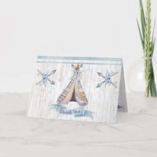 Cartão De Agradecimento Obrigado Boy Baby Blue Chá Boho Chic Teepee