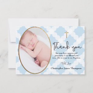 Cartão De Agradecimento Obrigado branco azul do batismo do baptismo do