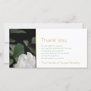 Cartão De Agradecimento Obrigado branco da simpatia do memorial da peônia