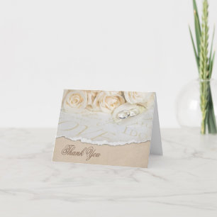 Cartão De Agradecimento Obrigado branco dos rosas do casamento você