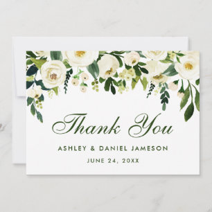 Cartão De Agradecimento Obrigado branco verde floral do casamento da