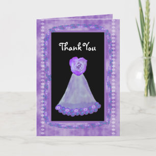 Cartão De Agradecimento OBRIGADO Bridesmaid PURPLE Gown e Heart Rosa