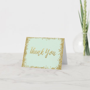 Cartão De Agradecimento Obrigado Brilho Dourado Menta