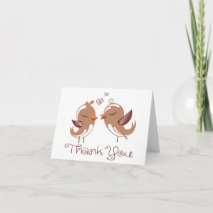 Cartão De Agradecimento Obrigado Brown e White Lovebirds Pássaros de Casam