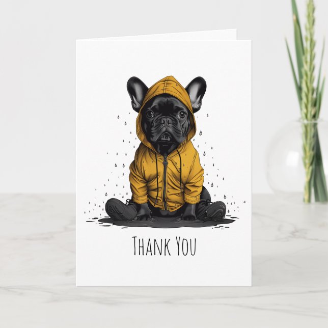 Cartão De Agradecimento Obrigado Buldogue Francês Vestindo Raincoat (Frente)