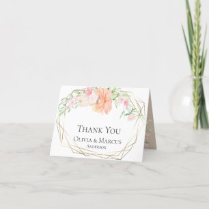Cartão De Agradecimento Obrigado   Buquê Floral Coral em Aquarela