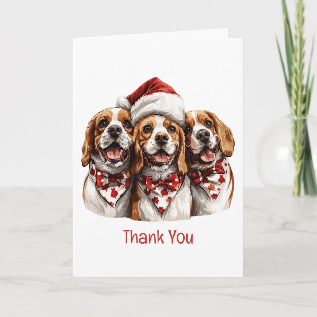 Cartão De Agradecimento Obrigado Cachorros De Beagle De Natal (Frente)