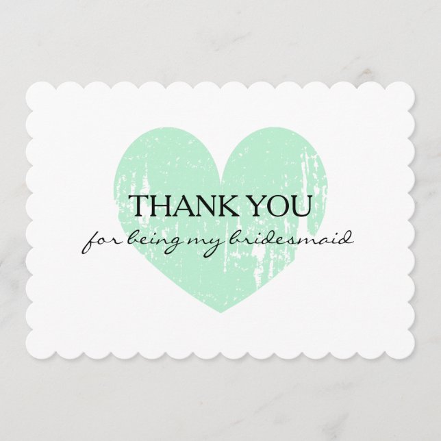 Cartão De Agradecimento Obrigado cardíaca para você ser minha dama de honr (Frente)