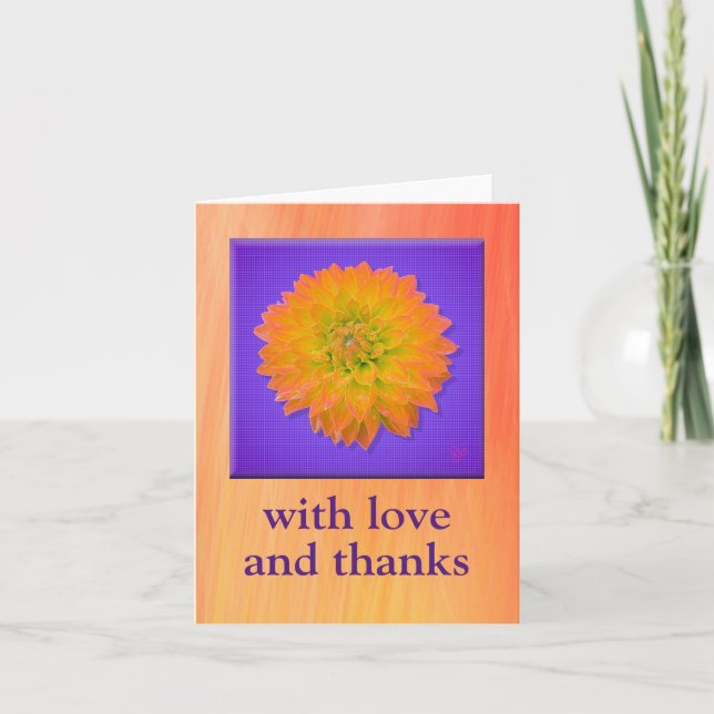 Cartão De Agradecimento Obrigado, carta dobrada com Dahlia por Jo Images (Frente)