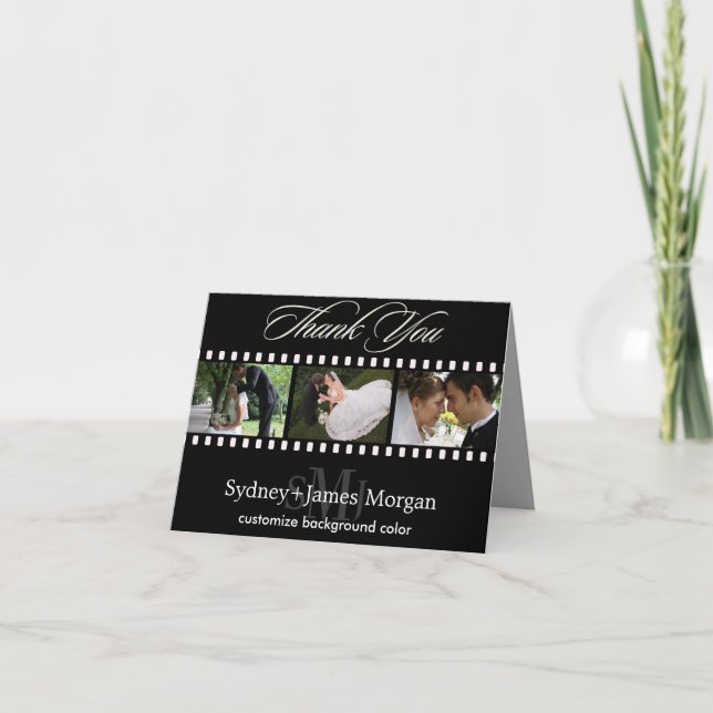 Cartão De Agradecimento Obrigado Cartões, fotos de casamento+monograma (Frente)