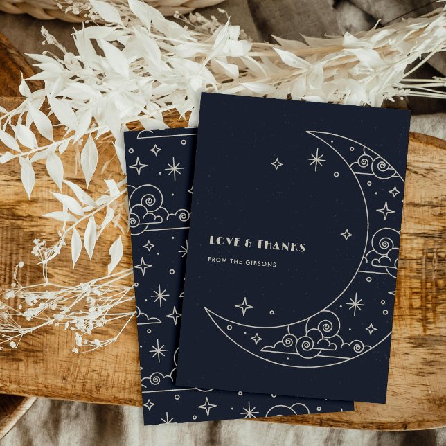 Cartão De Agradecimento Obrigado Casamento Celestial Lua e Estrelas Marinh (Criador carregado)