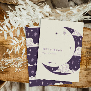 Cartão De Agradecimento Obrigado Casamento Celestial Lua e Estrelas Roxas