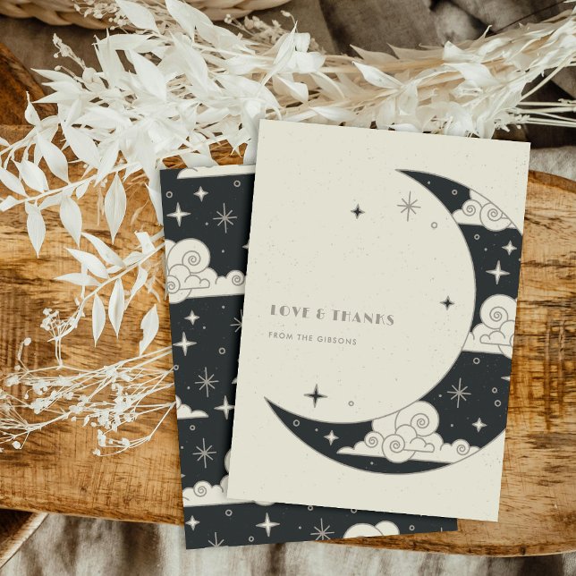 Cartão De Agradecimento Obrigado Casamento Celestial Lua & Estrelas Cinza (Criador carregado)