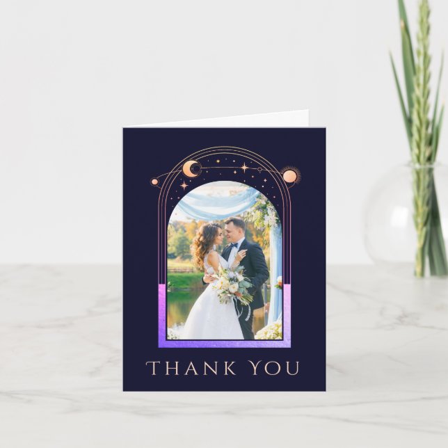 Cartão De Agradecimento Obrigado Casamento Celestial Marinha Arco-íris (Frente)