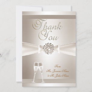 Cartão De Agradecimento Obrigado Casamento Damask Creme Branco Champanhe