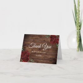 Cartão De Agradecimento Obrigado Casamento de Madeira Rústica Rosa Vermelh