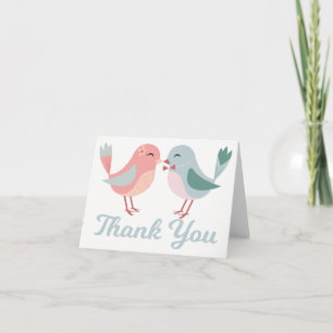 Cartão De Agradecimento Obrigado Casamento de Pássaros Amorosos Rosa Azul