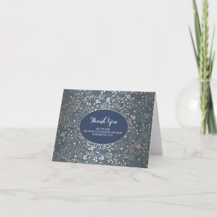 Cartão De Agradecimento Obrigado Casamento Floral Dourado Marinho Vintage