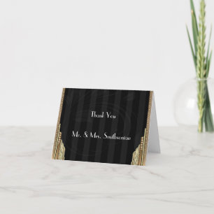 Cartão De Agradecimento Obrigado Casamento Listra Art Déco Dourado