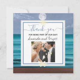 Cartão De Agradecimento Obrigado casamento na praia ao luar no mar turques