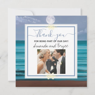 Cartão De Agradecimento Obrigado casamento na praia do mar azul-esverdeado