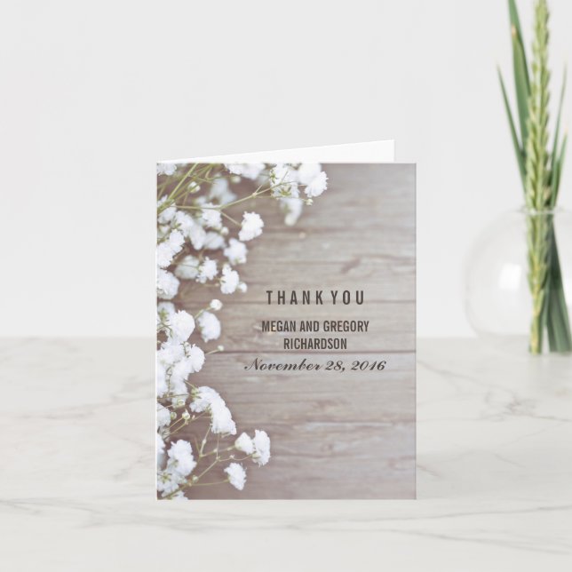 Cartão De Agradecimento Obrigado Casamento Rústico Respiro de Bebê (Frente)