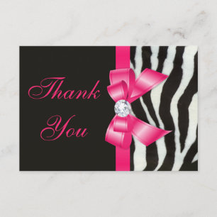 Cartão De Agradecimento Obrigado Casamento Zebra Laço Rosa Vibrante