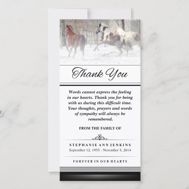 Cartão De Agradecimento Obrigado - Cavalos de inverno - Palavras Não Podem (Frente)