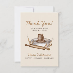 Cartão De Agradecimento Obrigado cerâmica de argila rústica boho creme