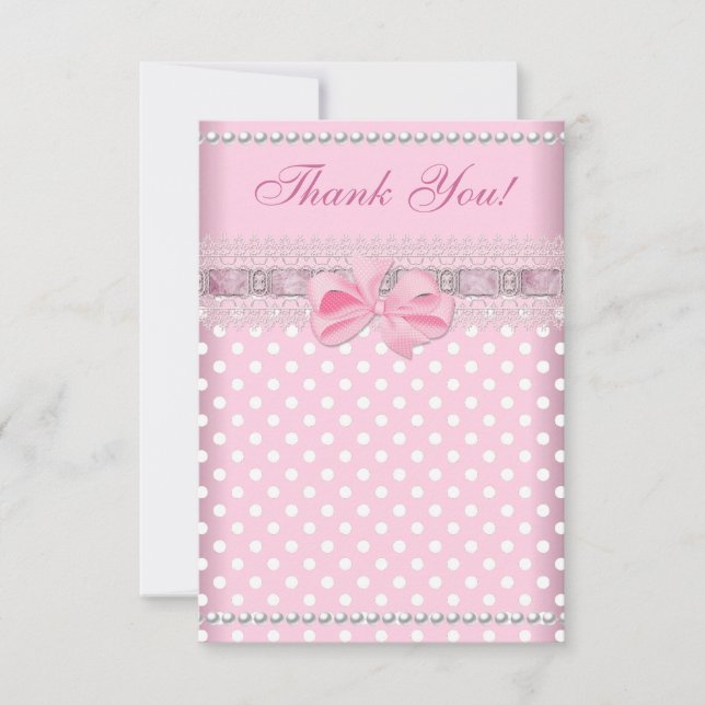 Cartão De Agradecimento Obrigado, Chá de fraldas Garota Bebê Rosa Pearl (Frente)